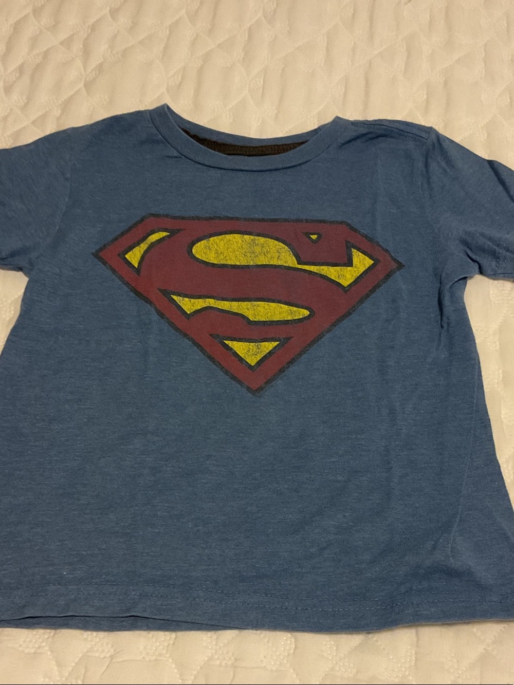 Kids Superhero Logo Tee in Blue with Red and Yellow Shield